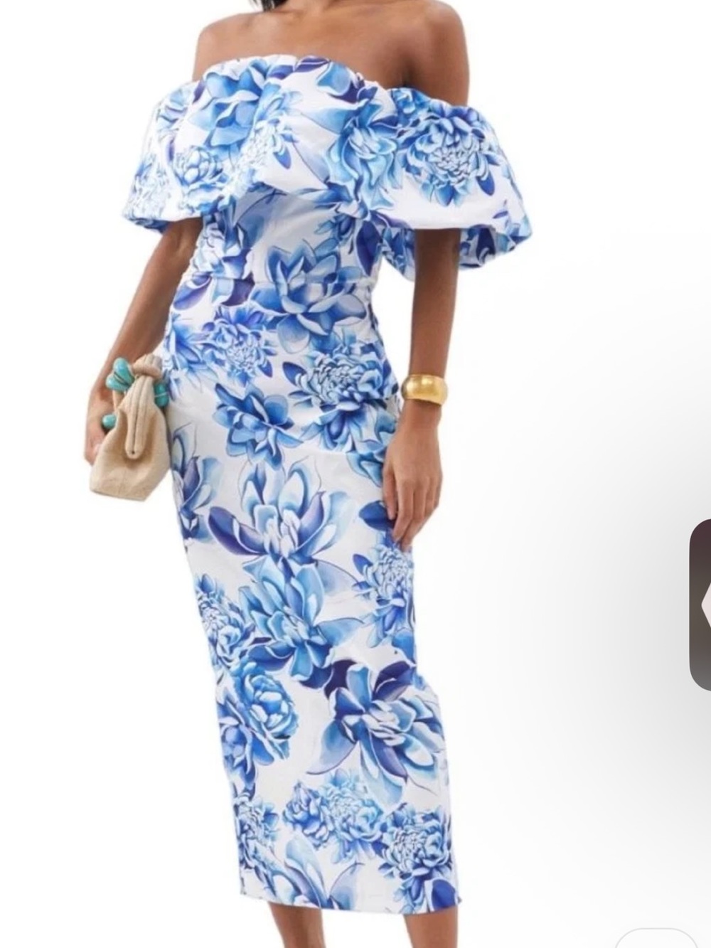 Kika Vargas Blue and White strapless Floral Maxi Dress-S
